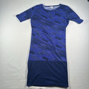 LuLaRoe Julia Dress XL Womens Blue Geometric Pattern Short Sleeve